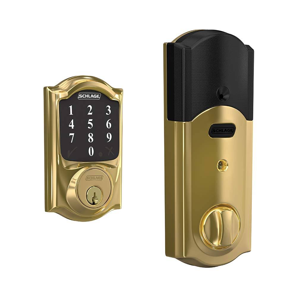 Smart Deadbolt with Camelot Trim in Bright Brass, Zigbee Certified W55176
