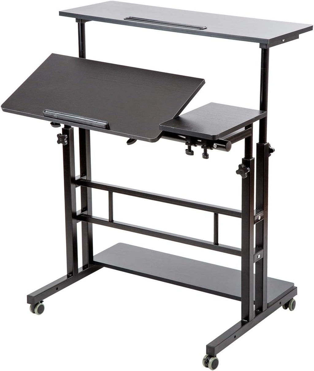 Rustic Brown Mobile Stand Up Desk with Wheels A76123