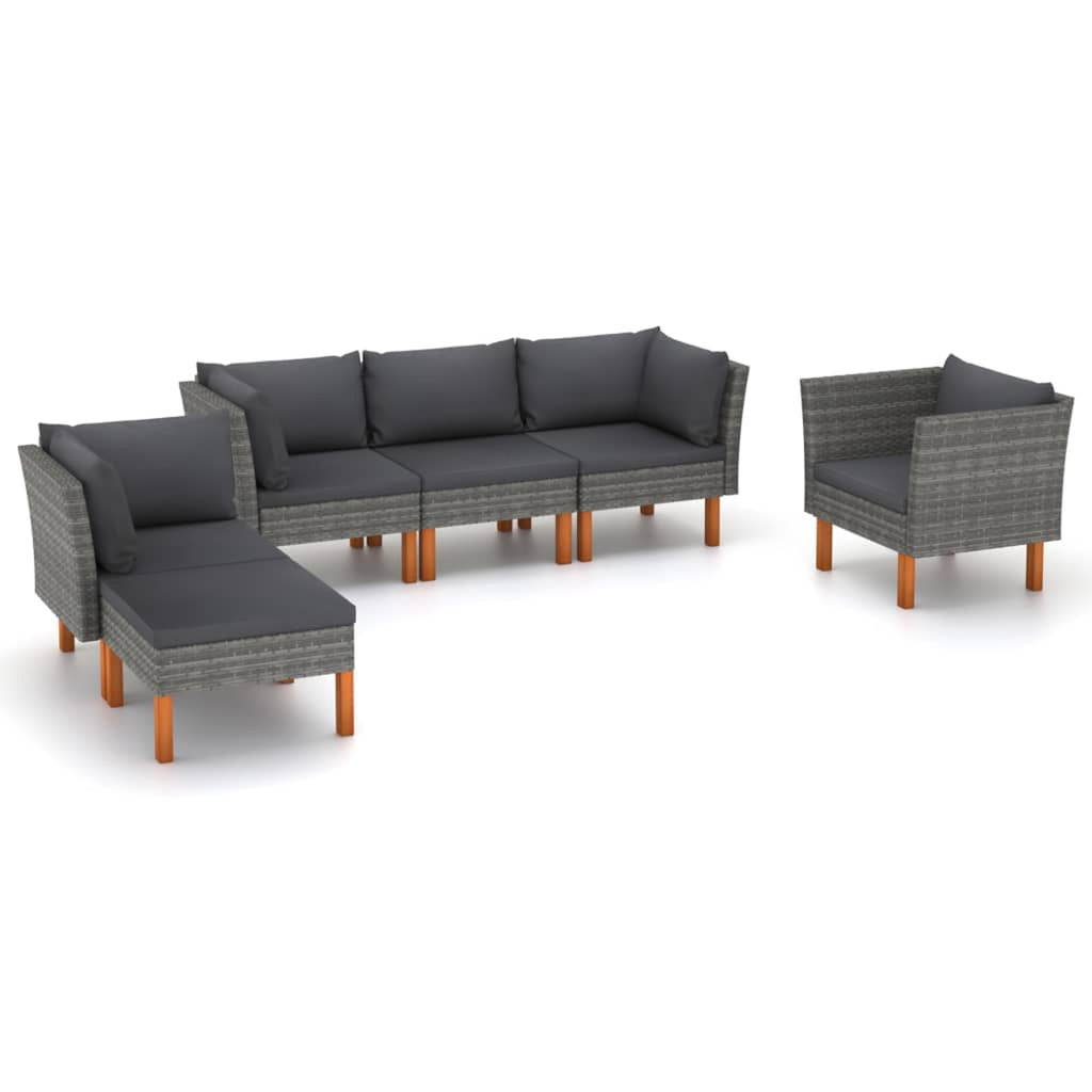 6 Piece Gray Poly Rattan Sectional Outdoor Furniture Set A1947