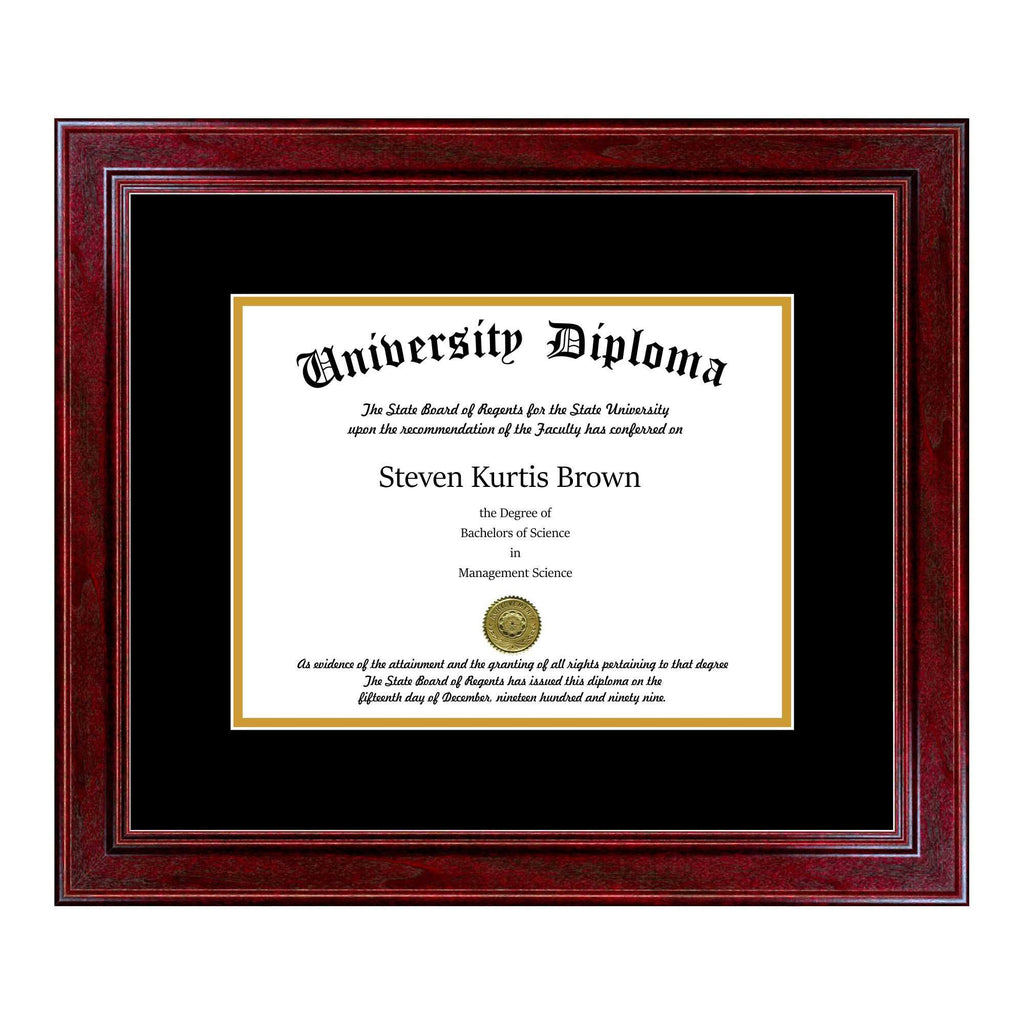 Single Diploma Frame with Double Matting for 10x22 x 8x22 Tall Diploma with Cherry 1.5x22 Frame X813