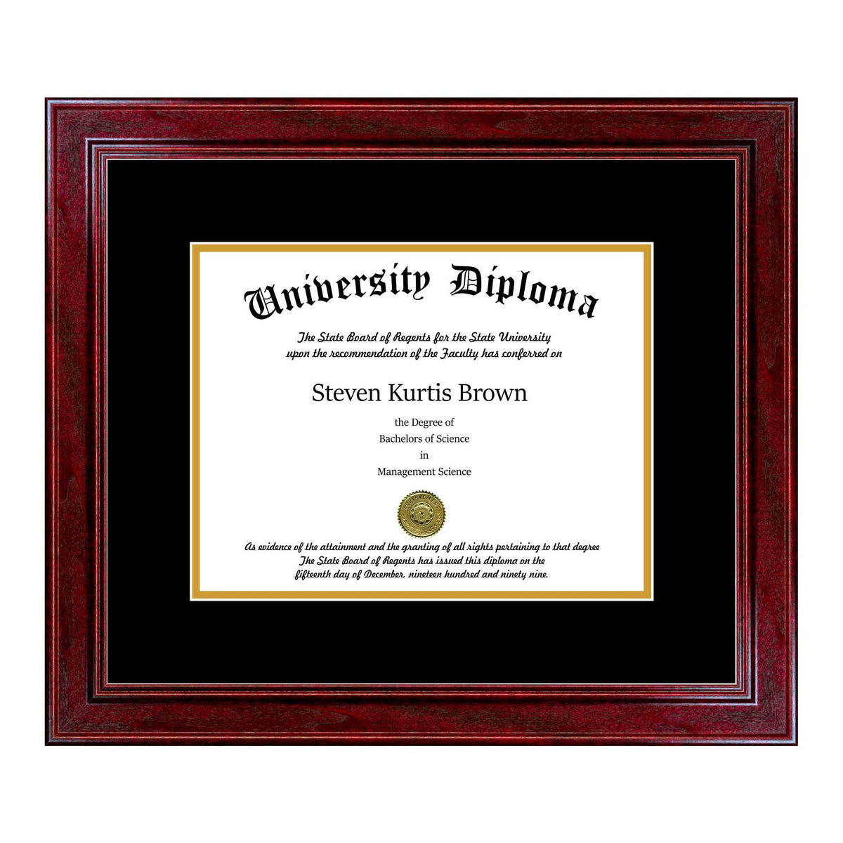 Single Diploma Frame with Double Matting for 10x22 x 8x22 Tall Diploma with Cherry 1.5x22 Frame X813