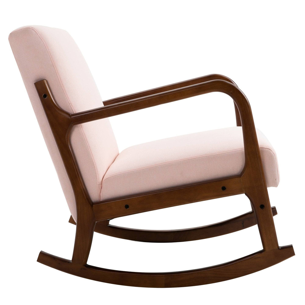 Grey Upholstered Rocking Armchair with Wood Base and Linen Fabric G7659