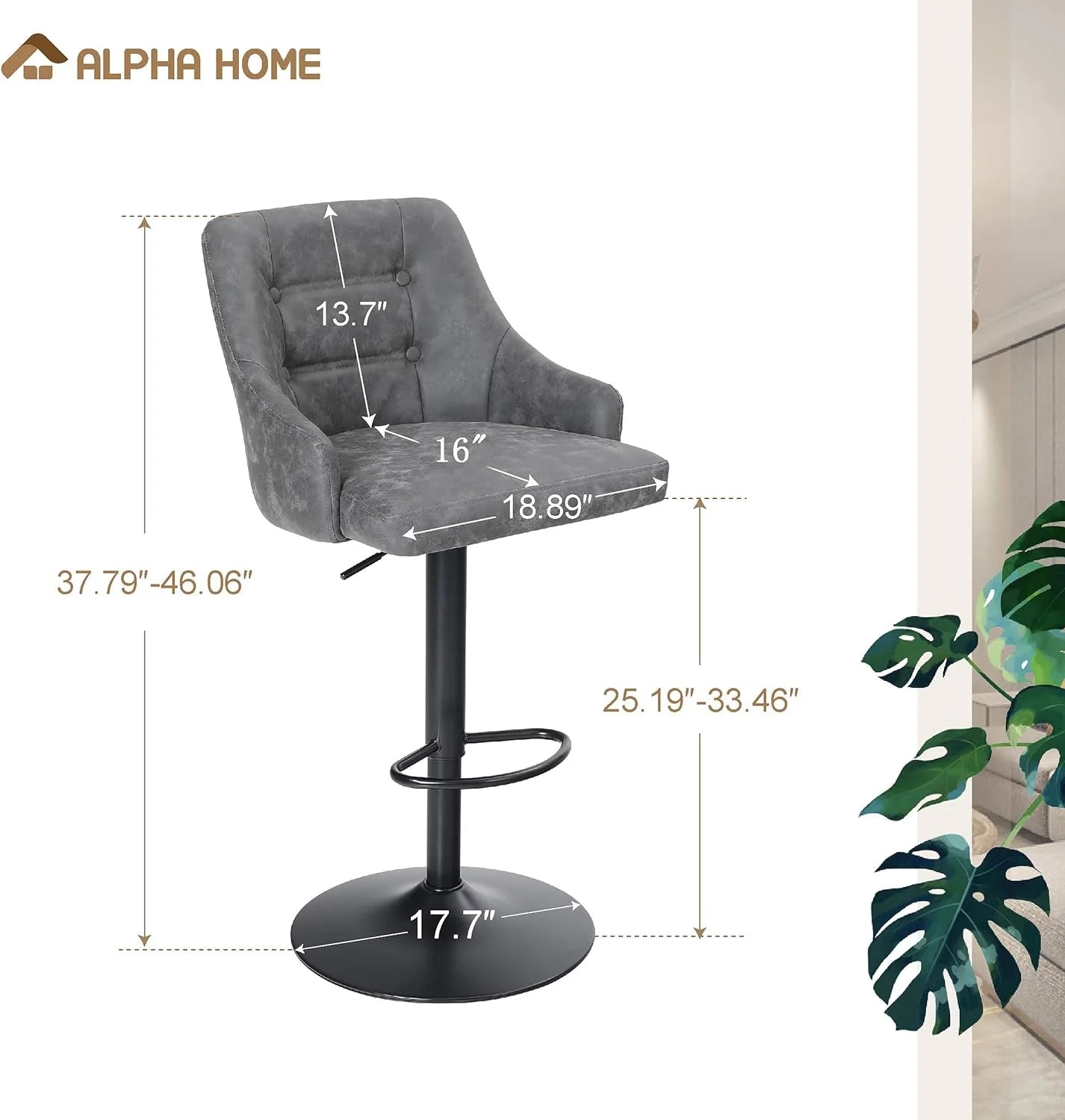 Grey PU Leather Adjustable Bar Stool Set Of 4 P310