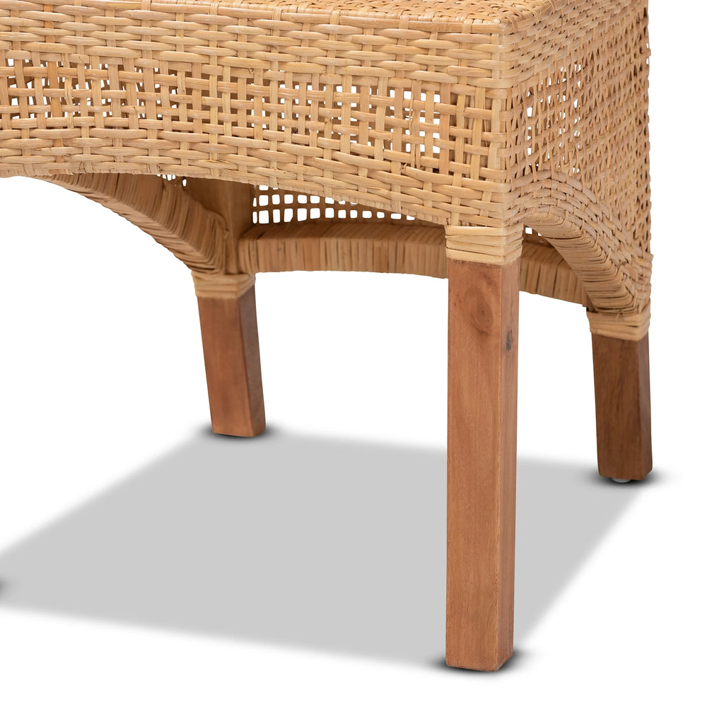 Natural Rattan and Walnut Brown 2-Piece Dining Chair Set I98569