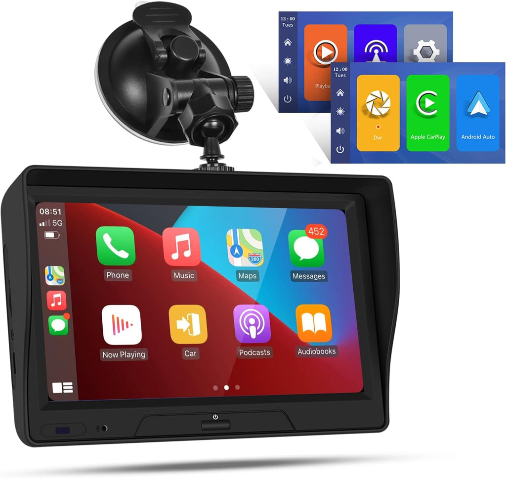 7'' Touchscreen Car Player with Dual Dash Cam, Bluetooth, FM Transmitter U640
