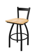 Black Wrinkle Finish Natural Maple Seat Low Back Swivel Bar Stool T1758