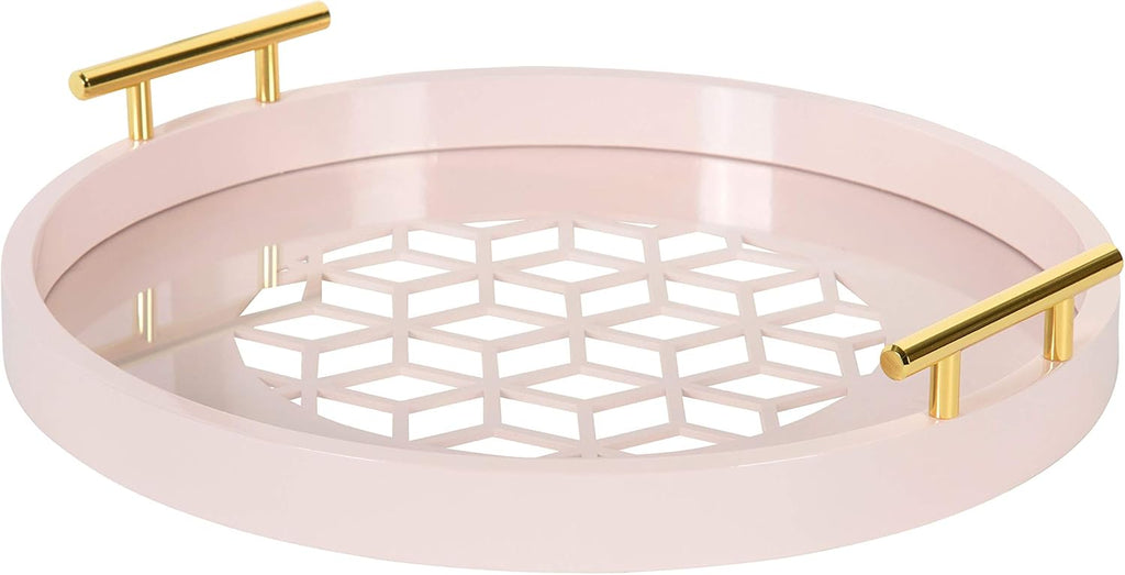 Navy and Gold Round Decorative Tray with Metal Handles, 15.5, Pack of 2 C7126