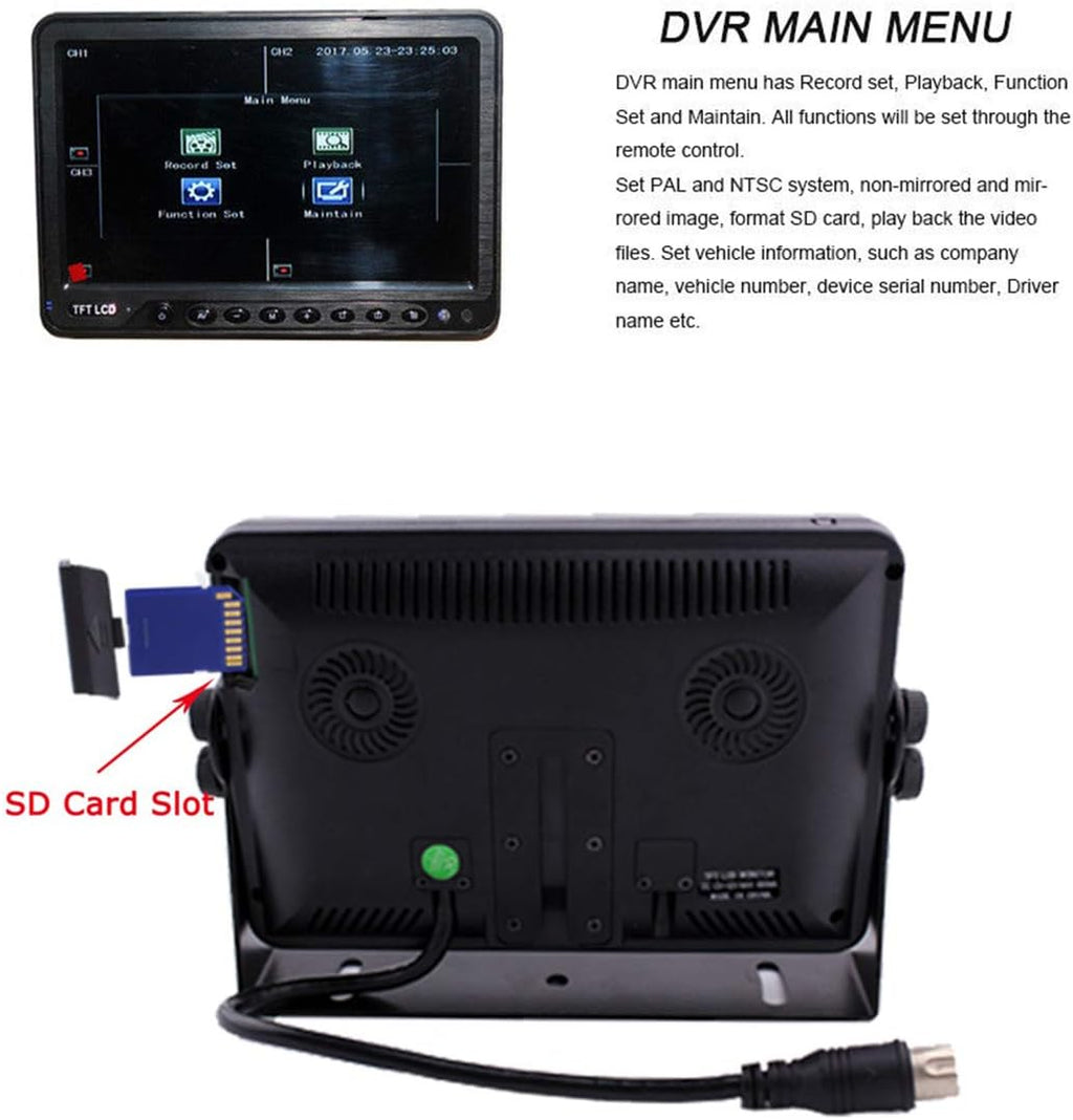 9 inch DVR Monitor with Quad Split Screen, 4 x Side Cameras + 1 x Backup Camera, HD Colour IP69K & 10G Vibration Camera System Q51511