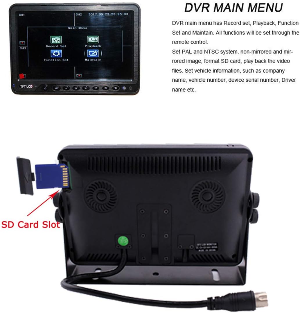 9 inch DVR Monitor with Quad Split Screen, 4 x Side Cameras + 1 x Backup Camera, HD Colour IP69K & 10G Vibration Camera System Q51511