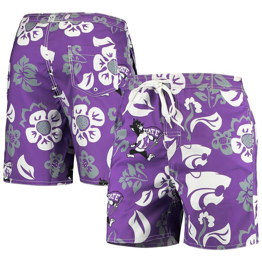 Men's Purple Kansas State Wildcats Floral Volley Logo Swim Trunks Y7715