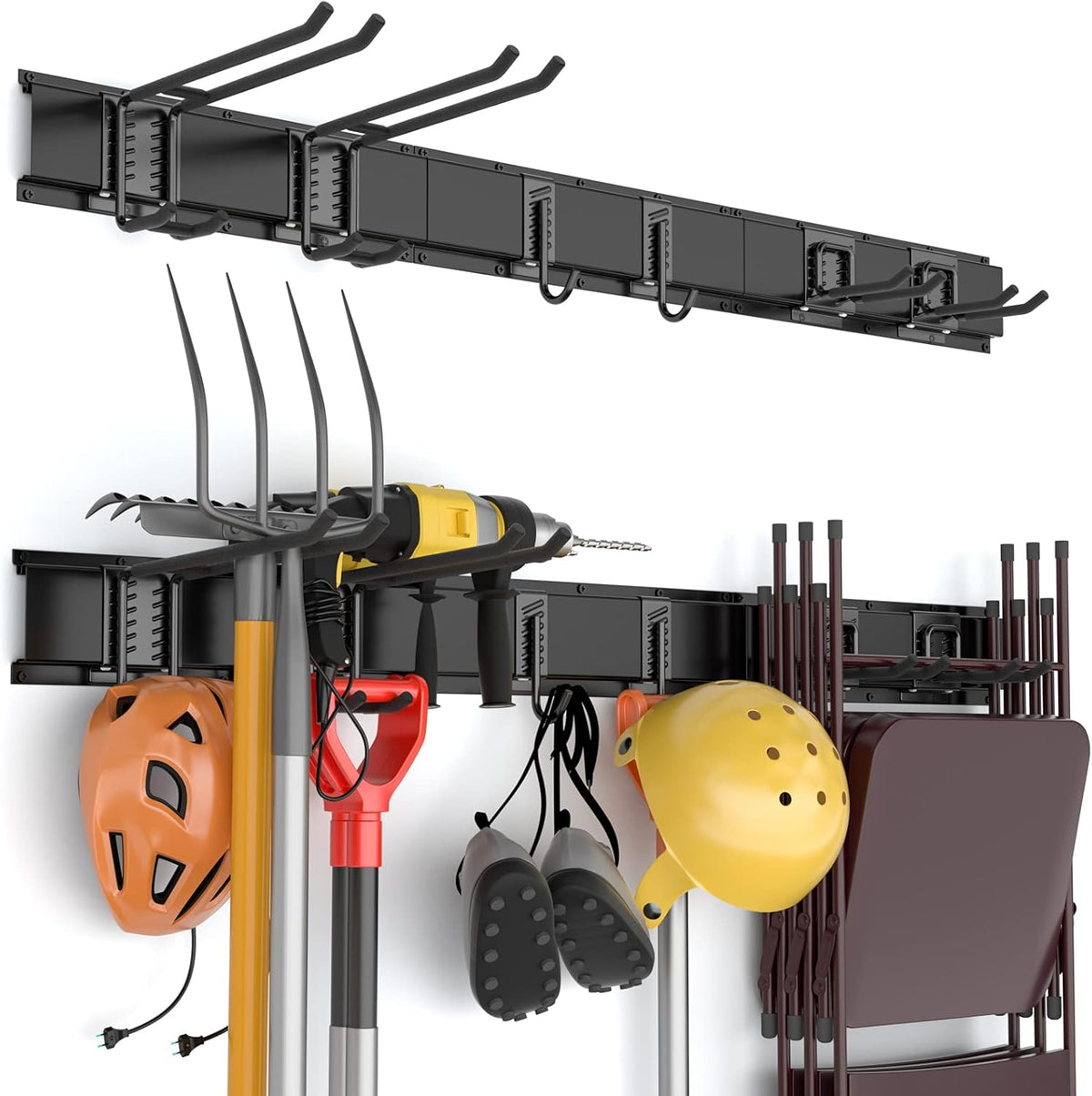 Heavy Duty Garage Storage Tool Organizer Wall Mount Rack with 6 Long Hooks, 48 Inch, Pack of 2 D234493