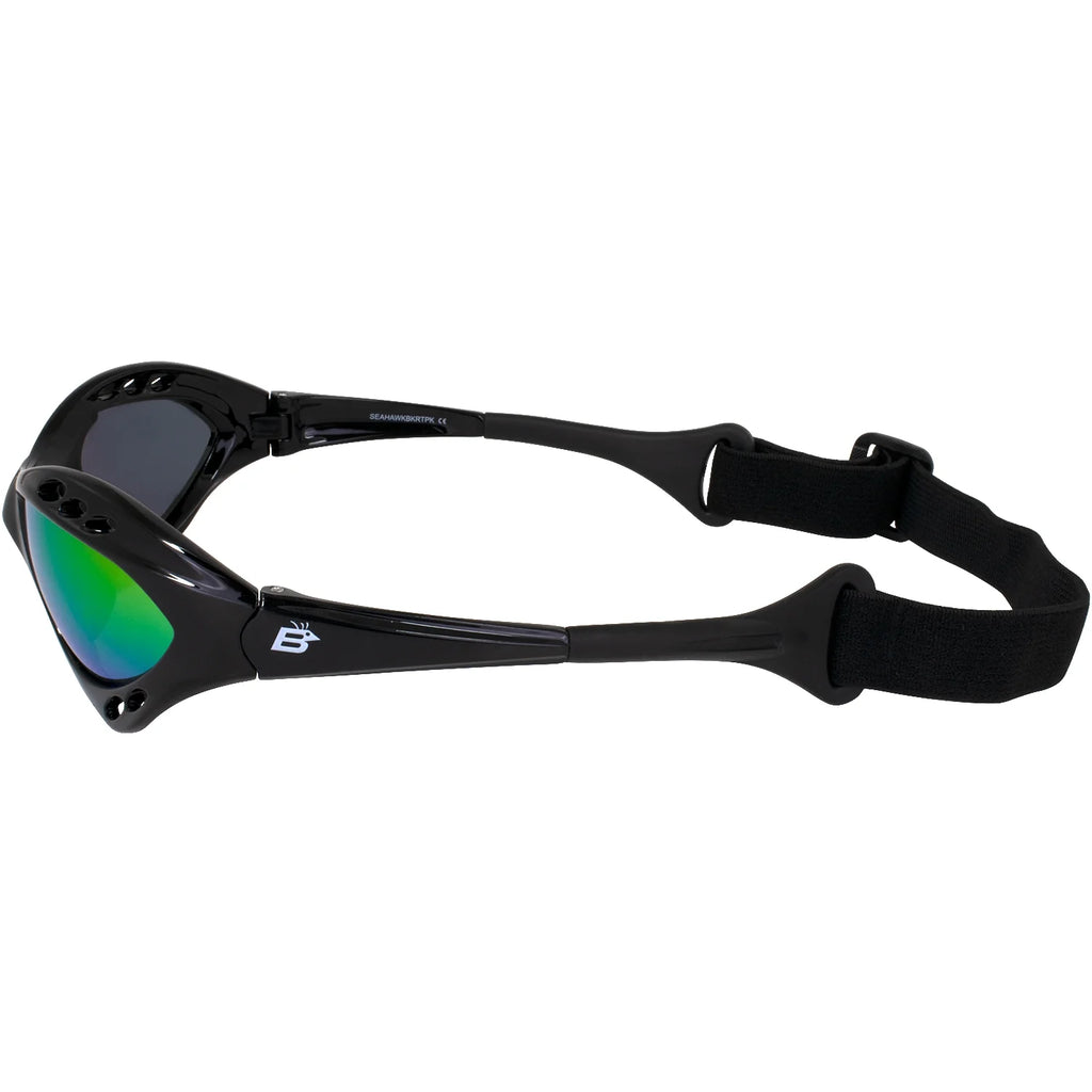 3 Pairs Padded Polarized Sunglasses with Strap Black Frame Blue Pink Green Mirror Lenses M247