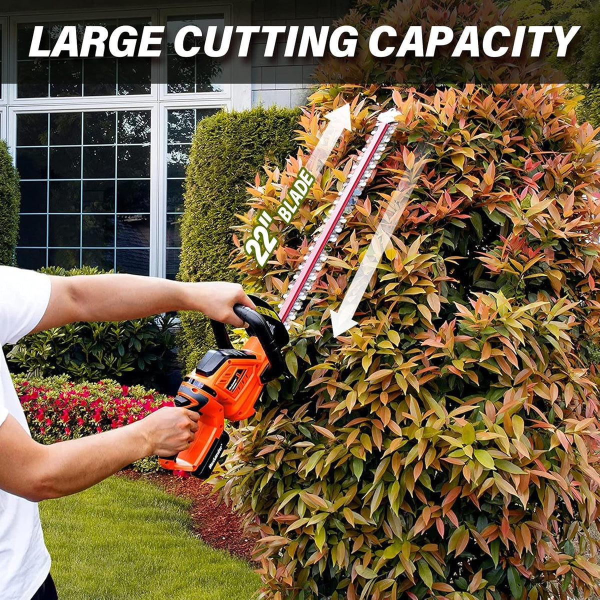 Cordless Hedge Trimmer with 22” Dual-Action Blade, 20V 2.0Ah Battery and Fast Charger U109183