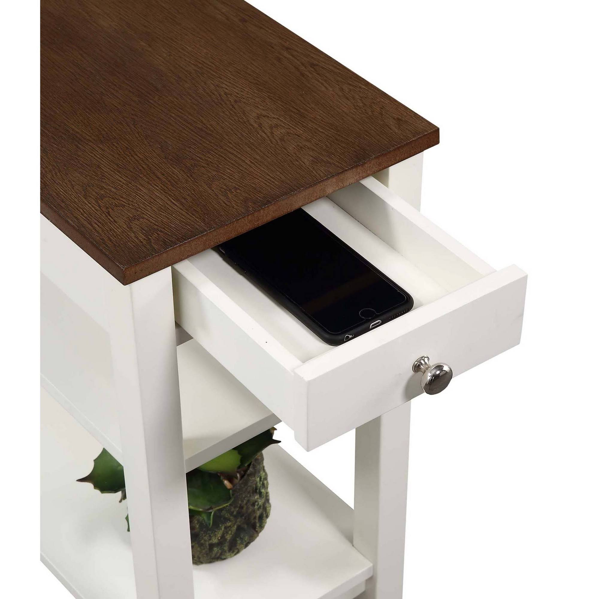 3 Tier End Table with Drawer Driftwood Top White Frame E171