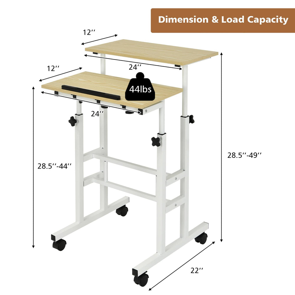 Mobile Standing Desk Rolling Adjustable Laptop Cart D92663