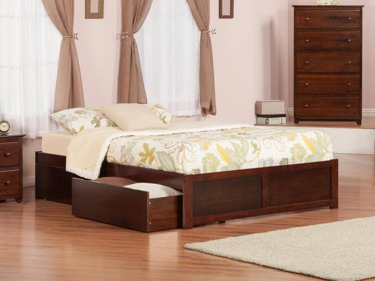 King Antique Walnut Bed Foot Board with Drawers E959