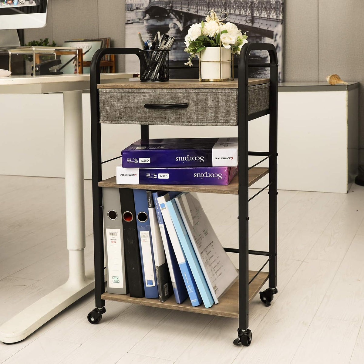 3 Tier Rolling Utility Cart with Drawer K35135