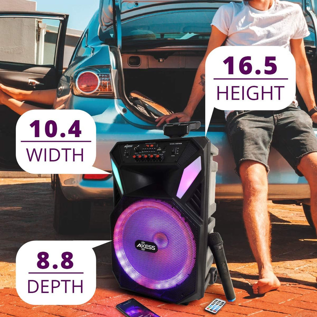 Bluetooth Speaker with 12” Woofer & 1.5 Tweeter, Portable PA Speaker with LED Lights, Wireless Mic, USB AUX TF Card FM & MIC R6227