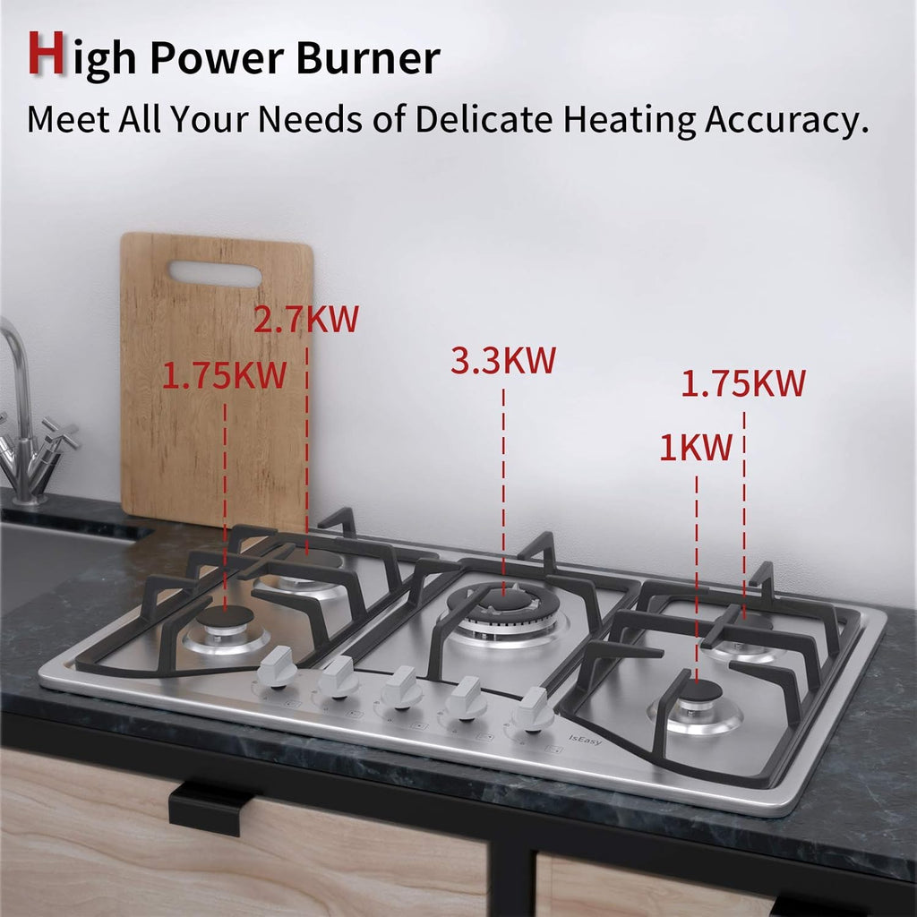 30 Inch 5 Burner Built-in Gas Stovetop Stainless Steel P87200