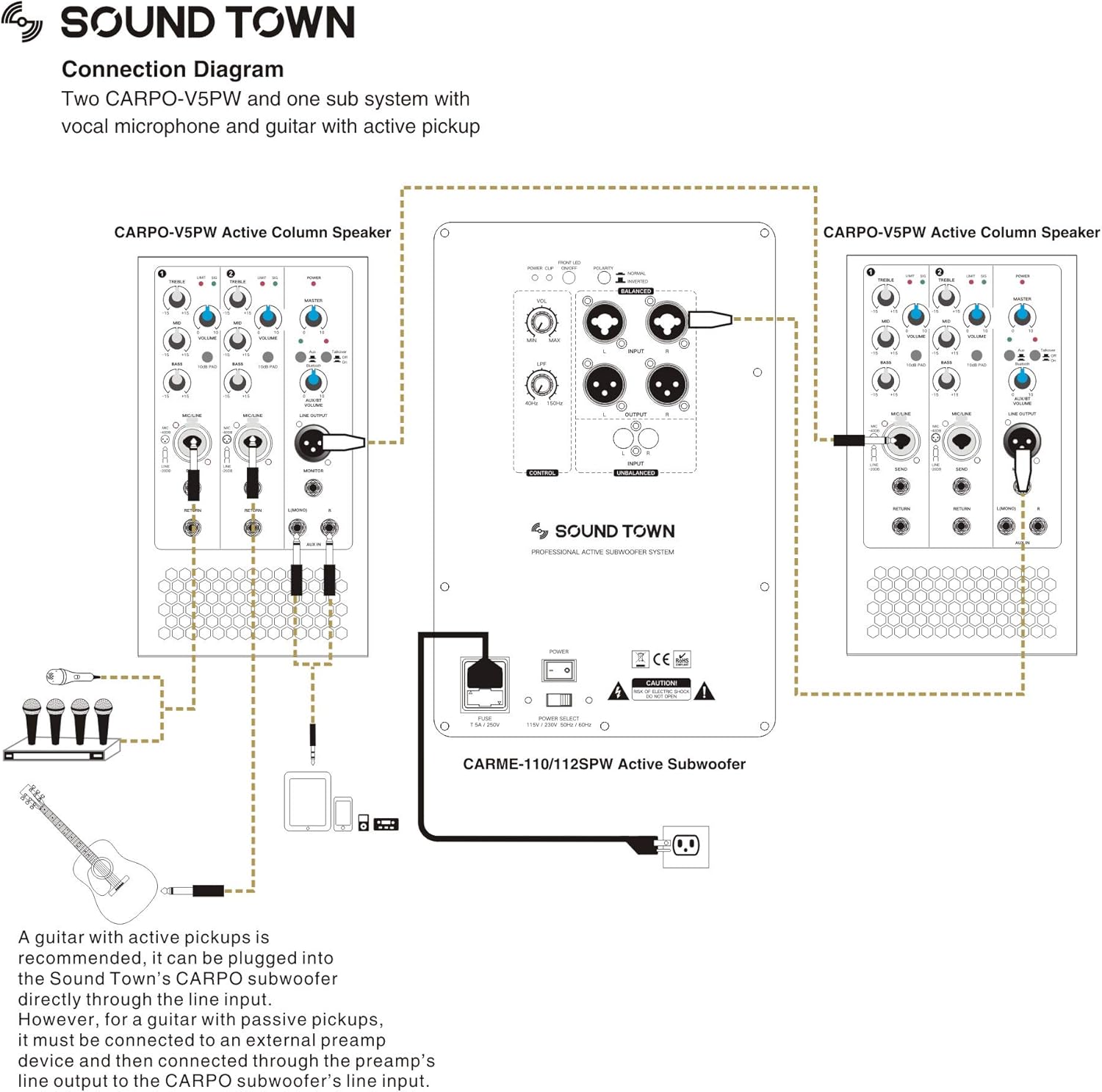 Pair of Powered Column Speakers with Speaker Stands Y812891