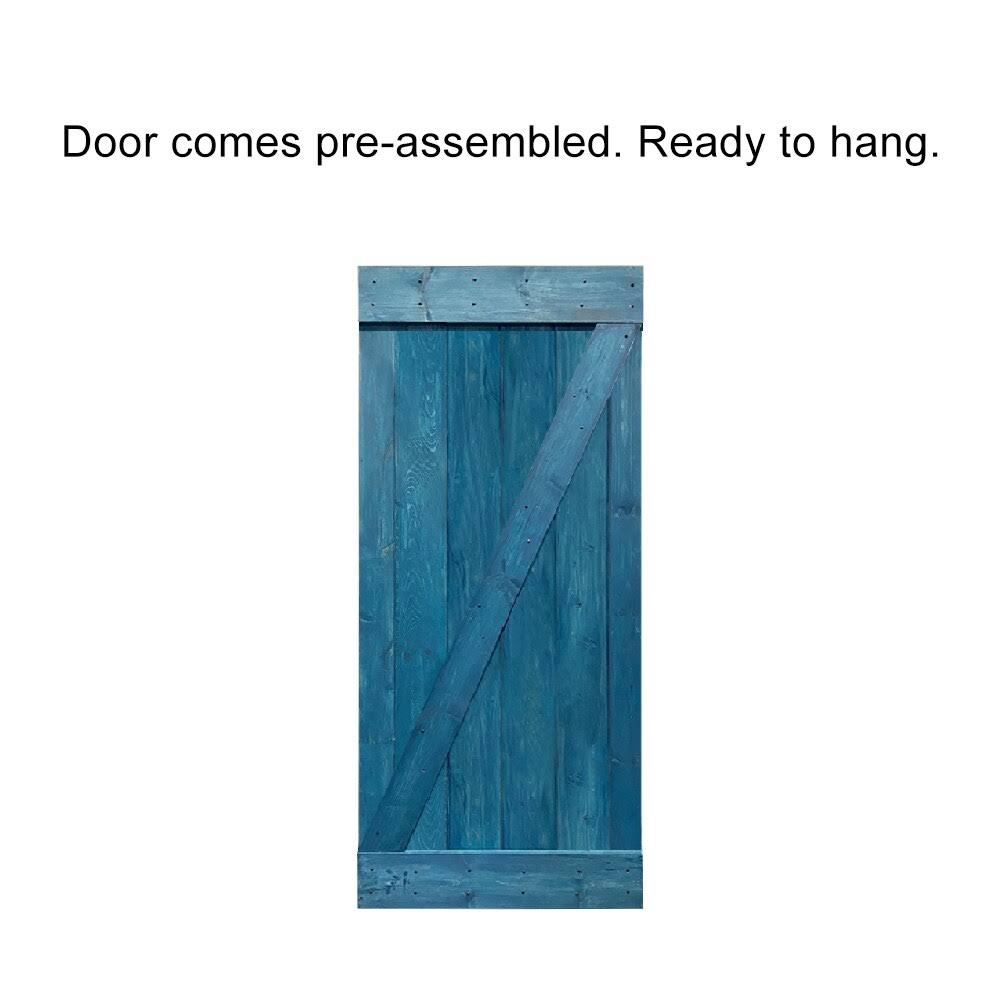 Sage Green Stained Wood Interior Sliding Barn Door with Hardware Kit J92566