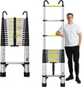 12.5FT Aluminum Telescoping Extension Ladder with Hooks & Stabilizers H3566