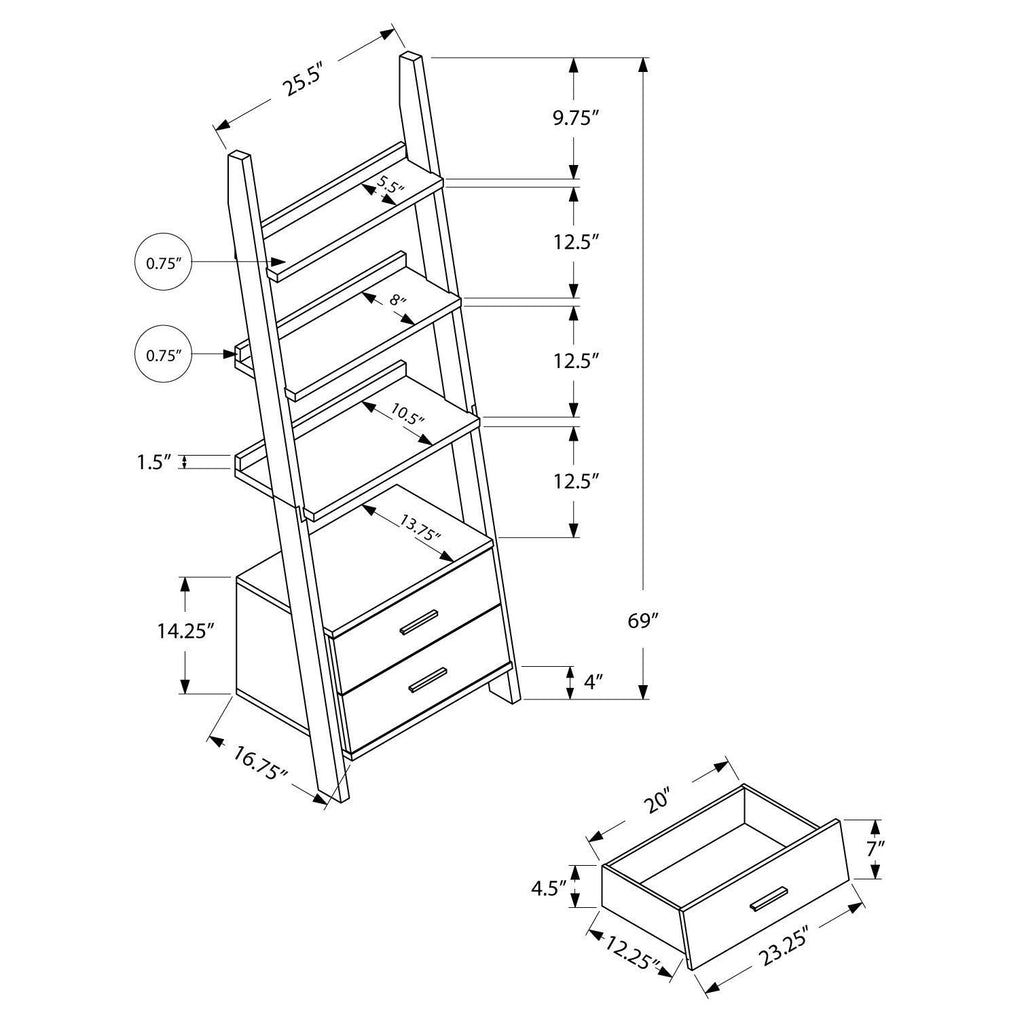 White Ladder Bookcase with Drawers C6580