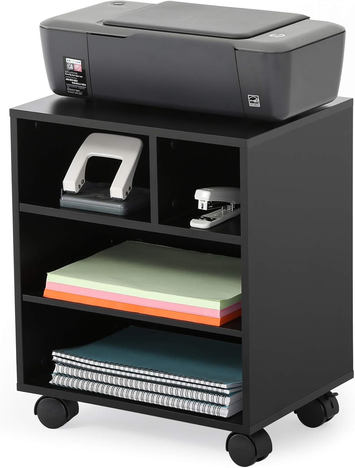 White Mobile Printer Stand with Wheels P755373