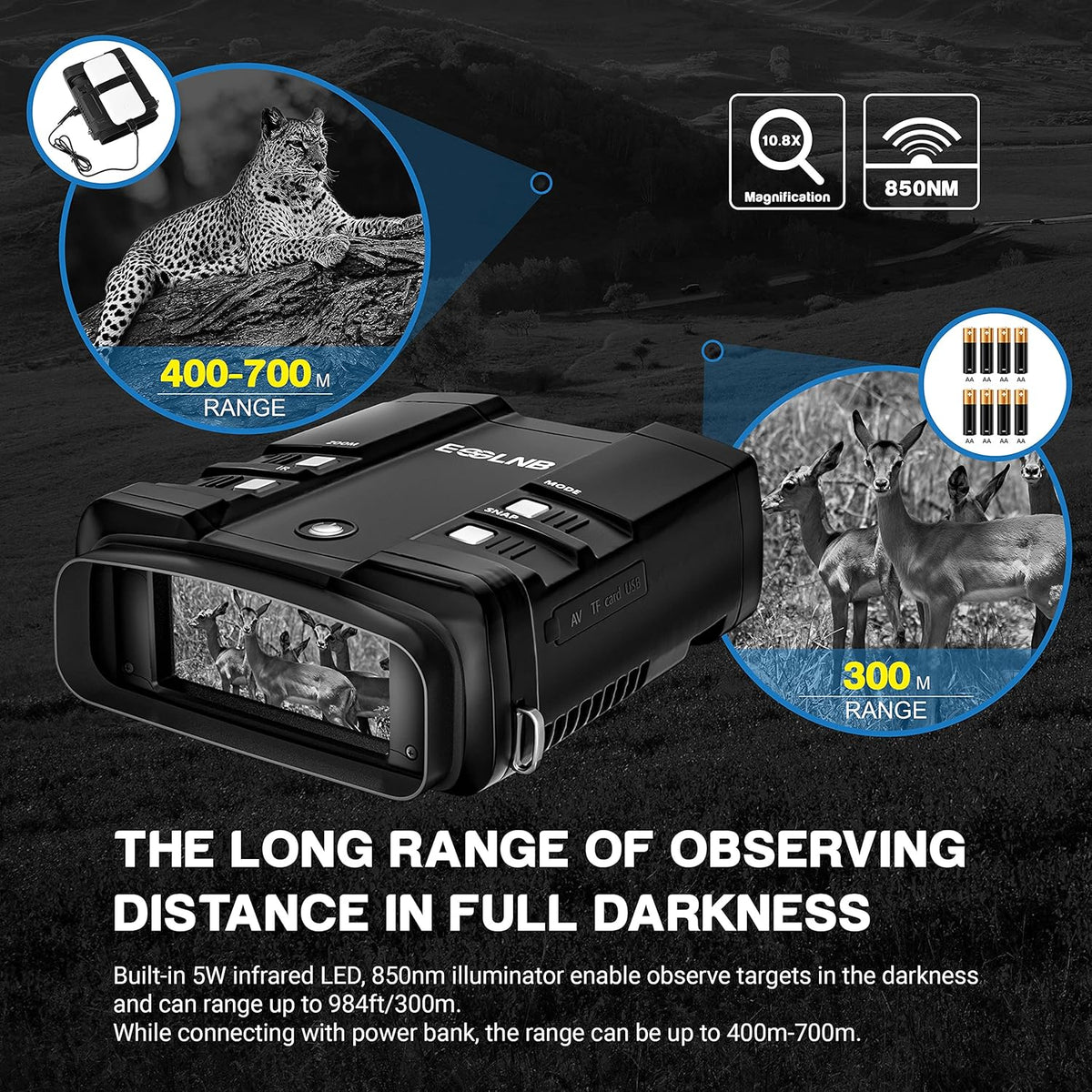 2297ft/700m Digital Night Vision Binoculars 1080P Infrared Night Vision Goggles with 64G Card F86607