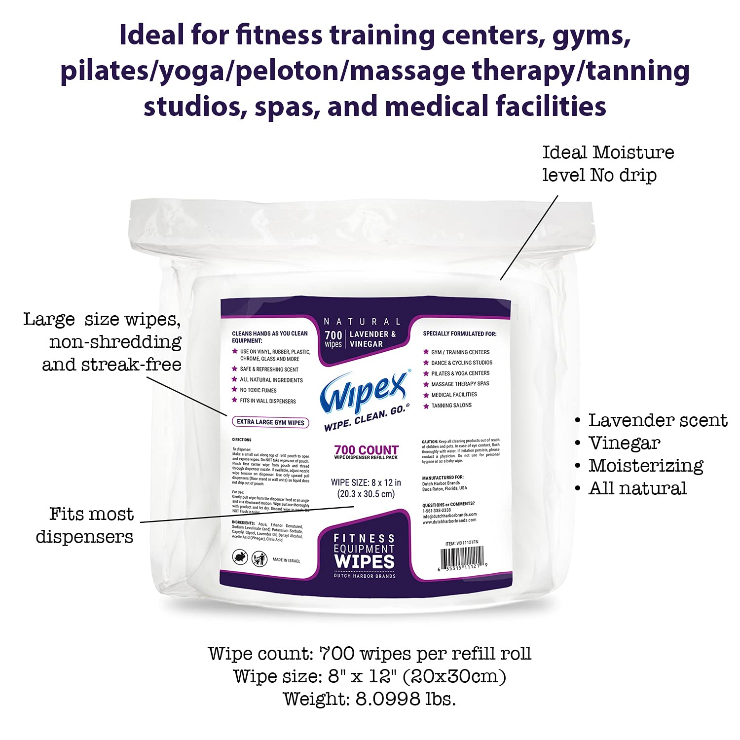 700 Natural Wipes Refill Pack with Vinegar & Lavender Oil, Pack of 2 W602438