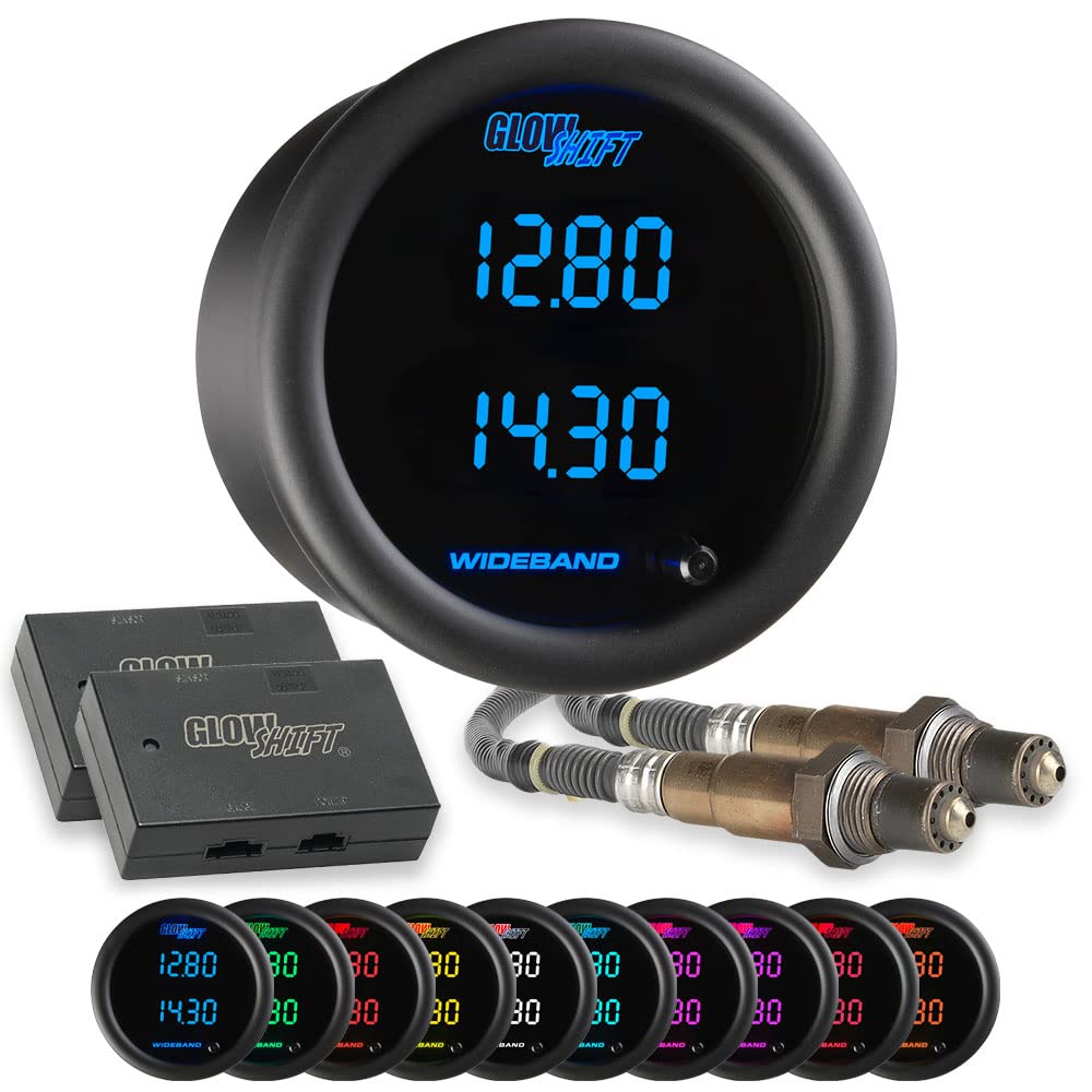 10 Color Digital Dual Wideband Air/Fuel Ratio AFR Gauge with Oxygen Sensors, 2-1/16" (52mm) L40214