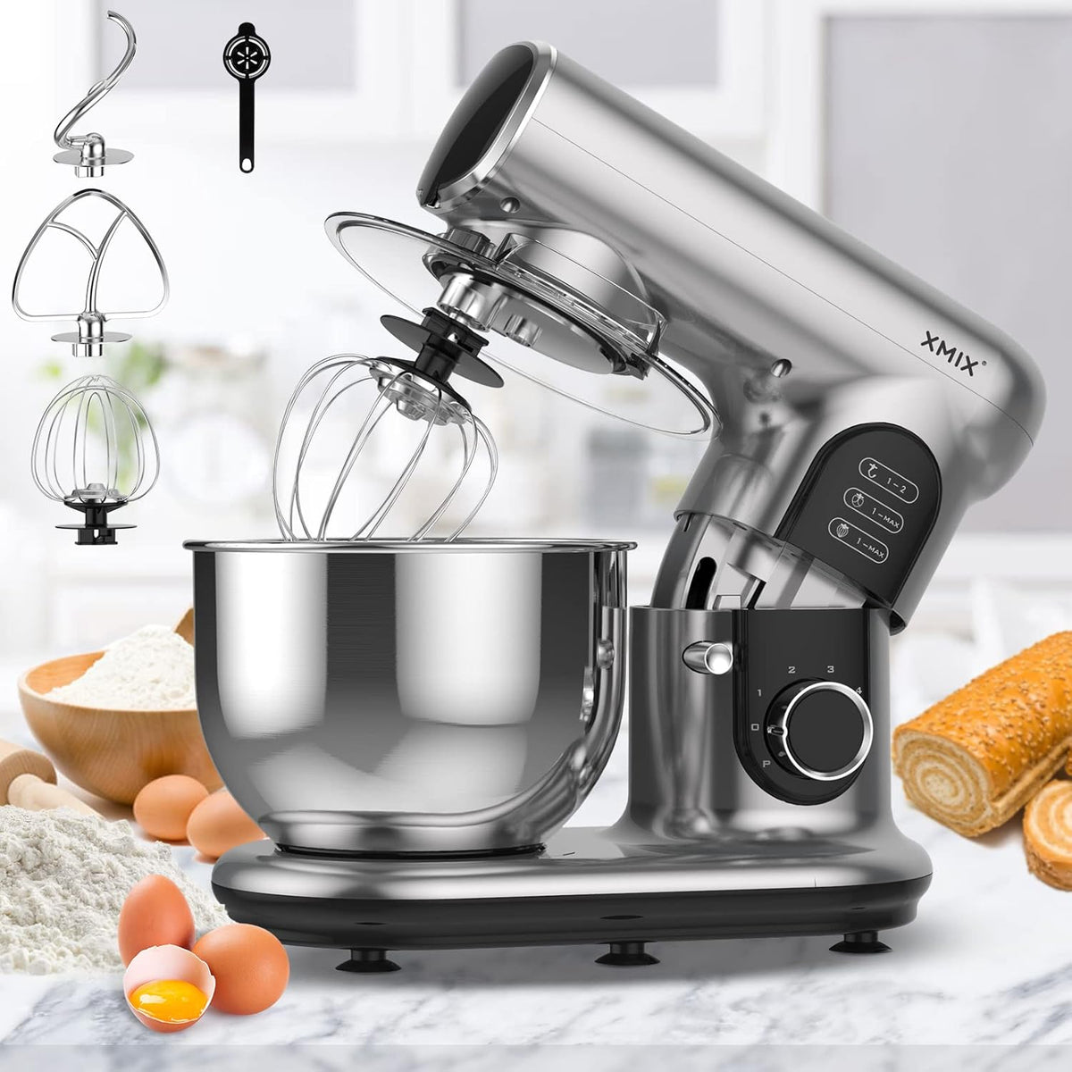 6-Speed 500W Tilt-Head Stand Mixer with Stainless Steel Bowl T536
