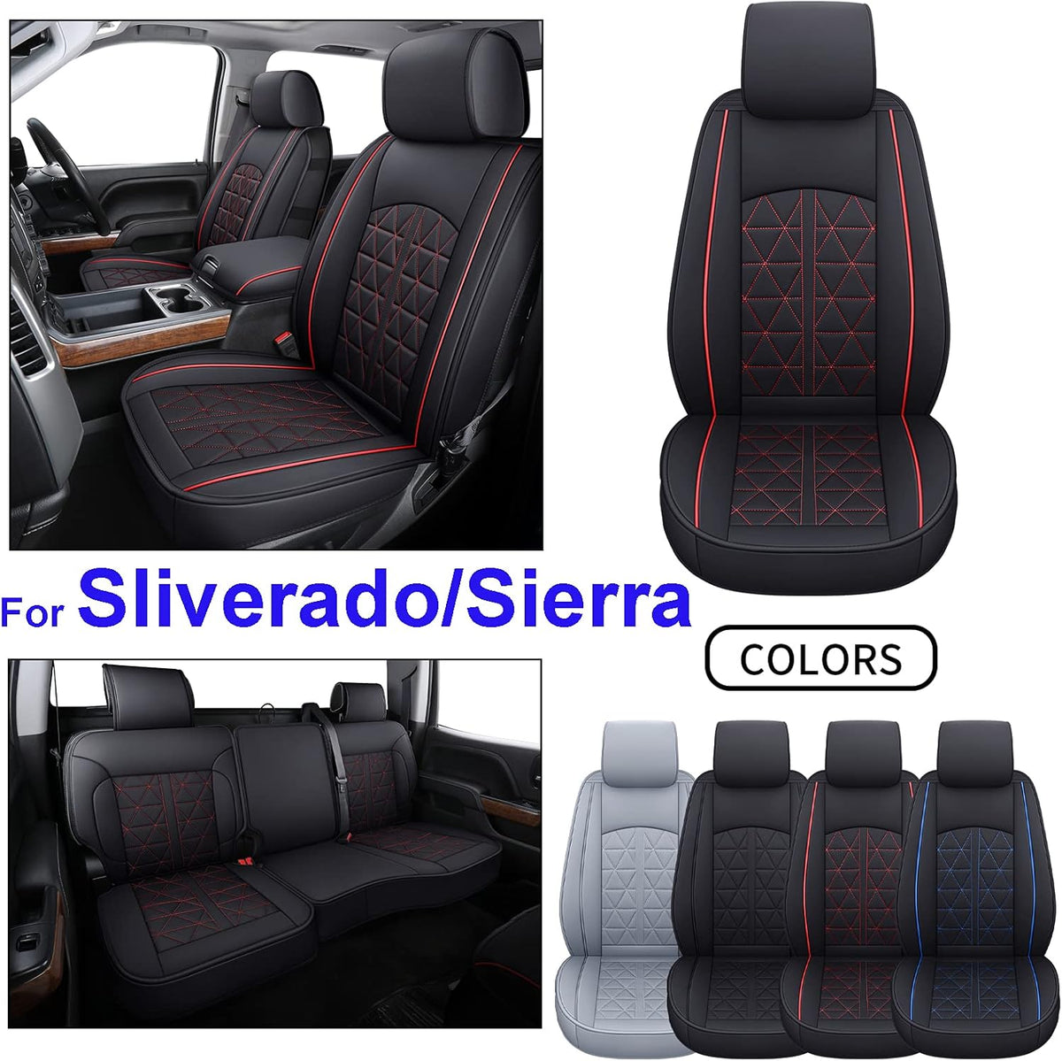 Black&Red Synthetic Leather Car Seat Cover Full Set X9067