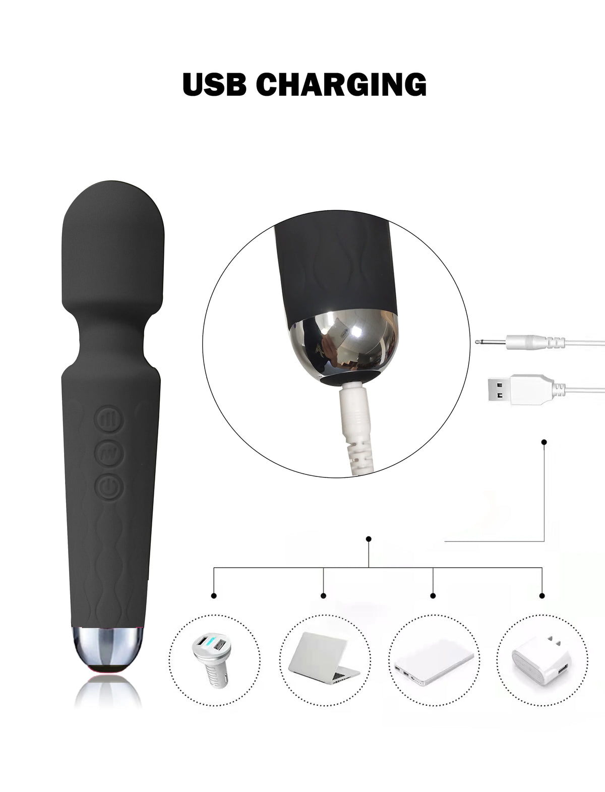 Black Wand Massager Vibrator with 8 Speeds Y3417