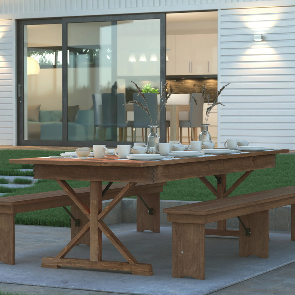 Rectangular Solid Pine Folding Farm Table with Crisscross Legs D551