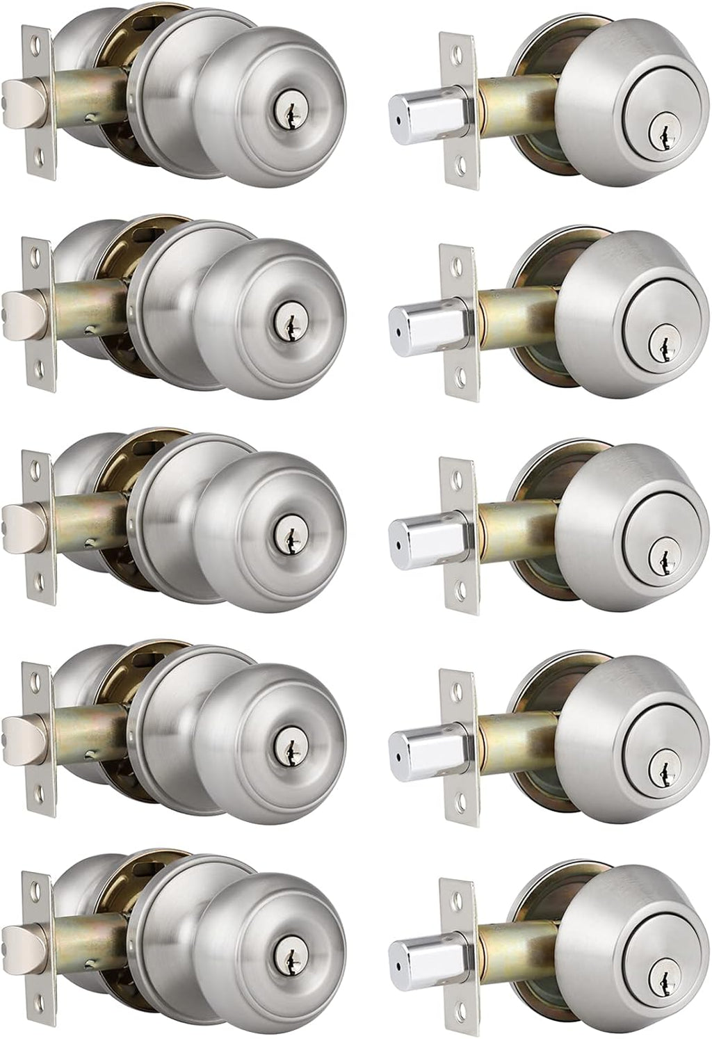 5 Pack Entry Door Knob and Single Cylinder Deadbolt Combo Pack in Satin Nickel C418760