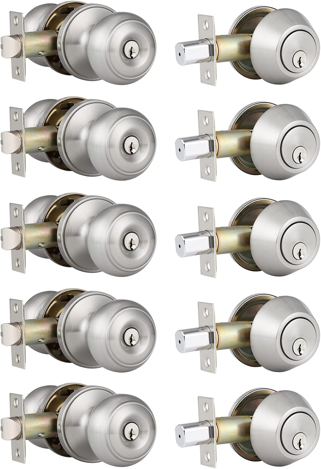 5 Pack Entry Door Knob and Single Cylinder Deadbolt Combo Pack in Satin Nickel C418760