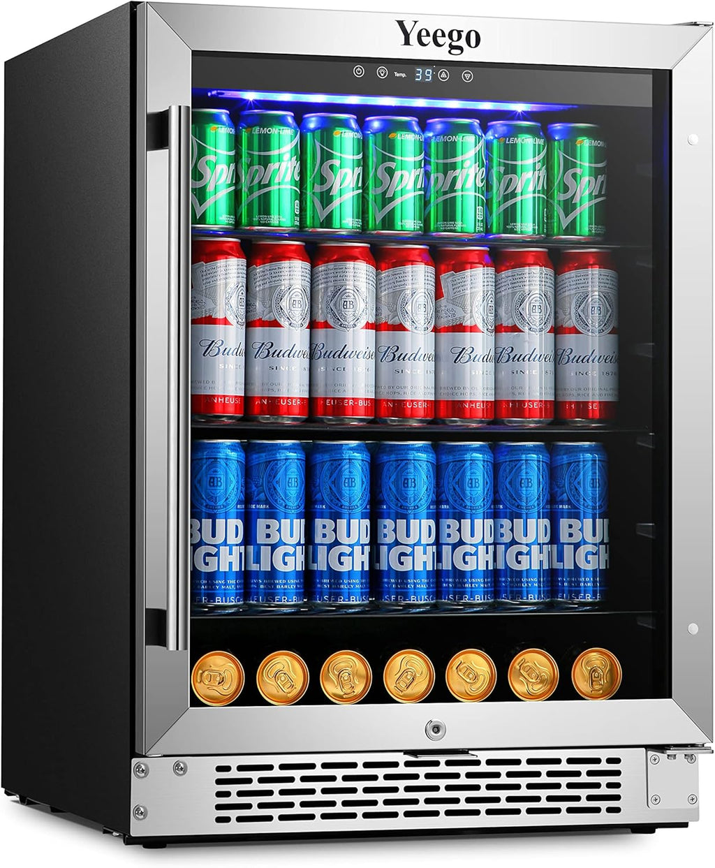 24'' 140 can Stainless Steel Beverage Refrigerator with Reversible Double-Layer Tempered Glass Door J436374