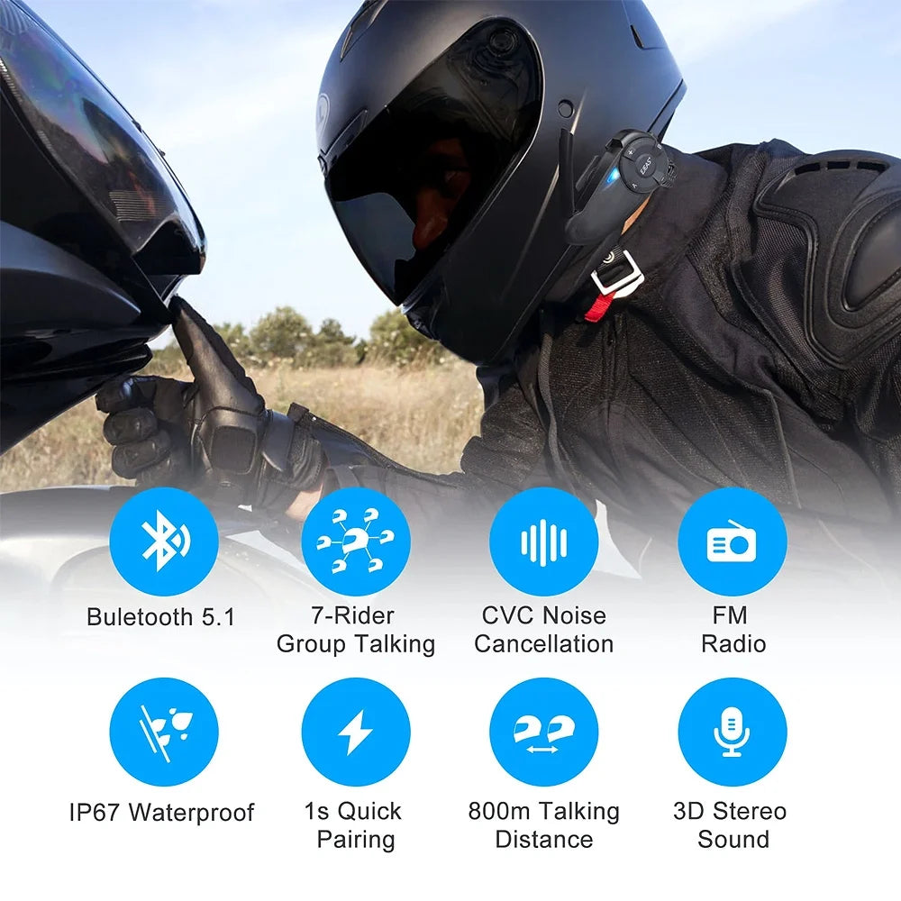 Black Motorcycle Helmet Headset T2180