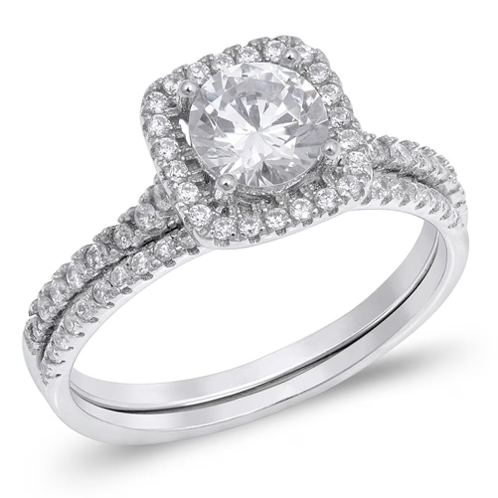 White CZ Wedding Ring Set .925 Sterling Silver Band Rings O22164