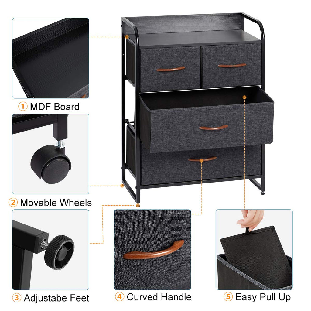 Grey 9 Drawer Fabric Dresser with Steel Frame and Wooden Top Y153