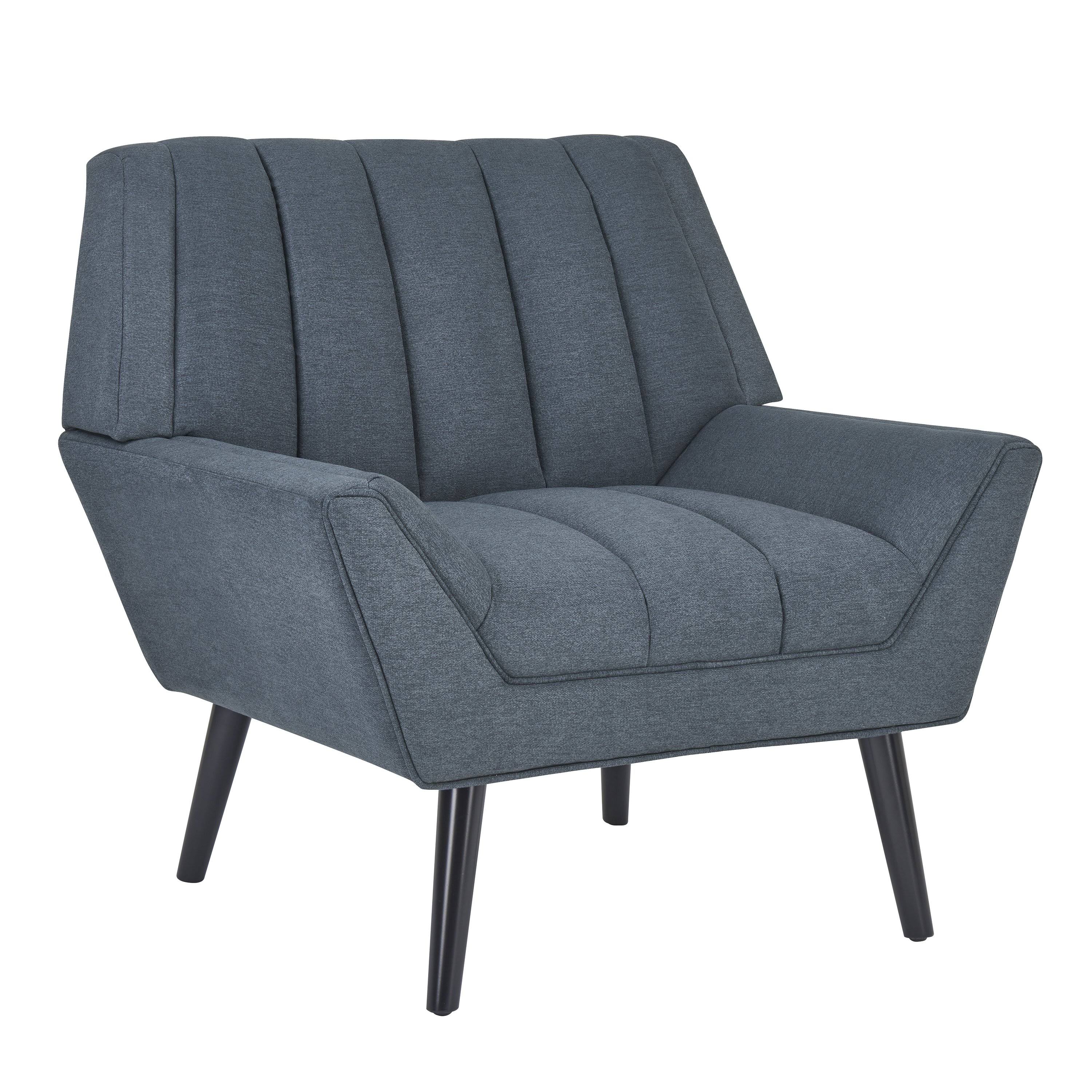 Medium Blue Velour Channel Tufted Armchair H65479